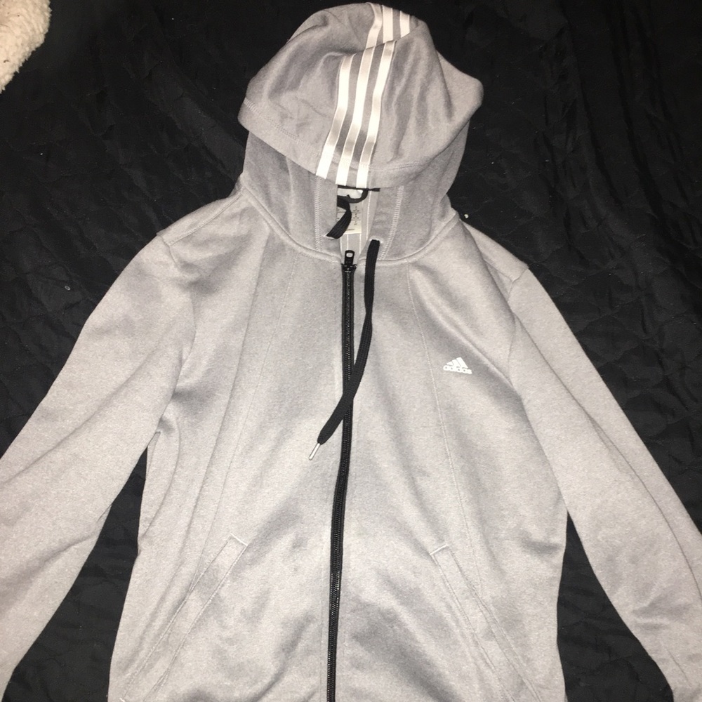 Adidas Grey 3 Stripe Hoodie sz Small